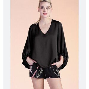Tyche Black Balloon Sleeve V Neck Womens Blouse Sz S NWT whimseygoth